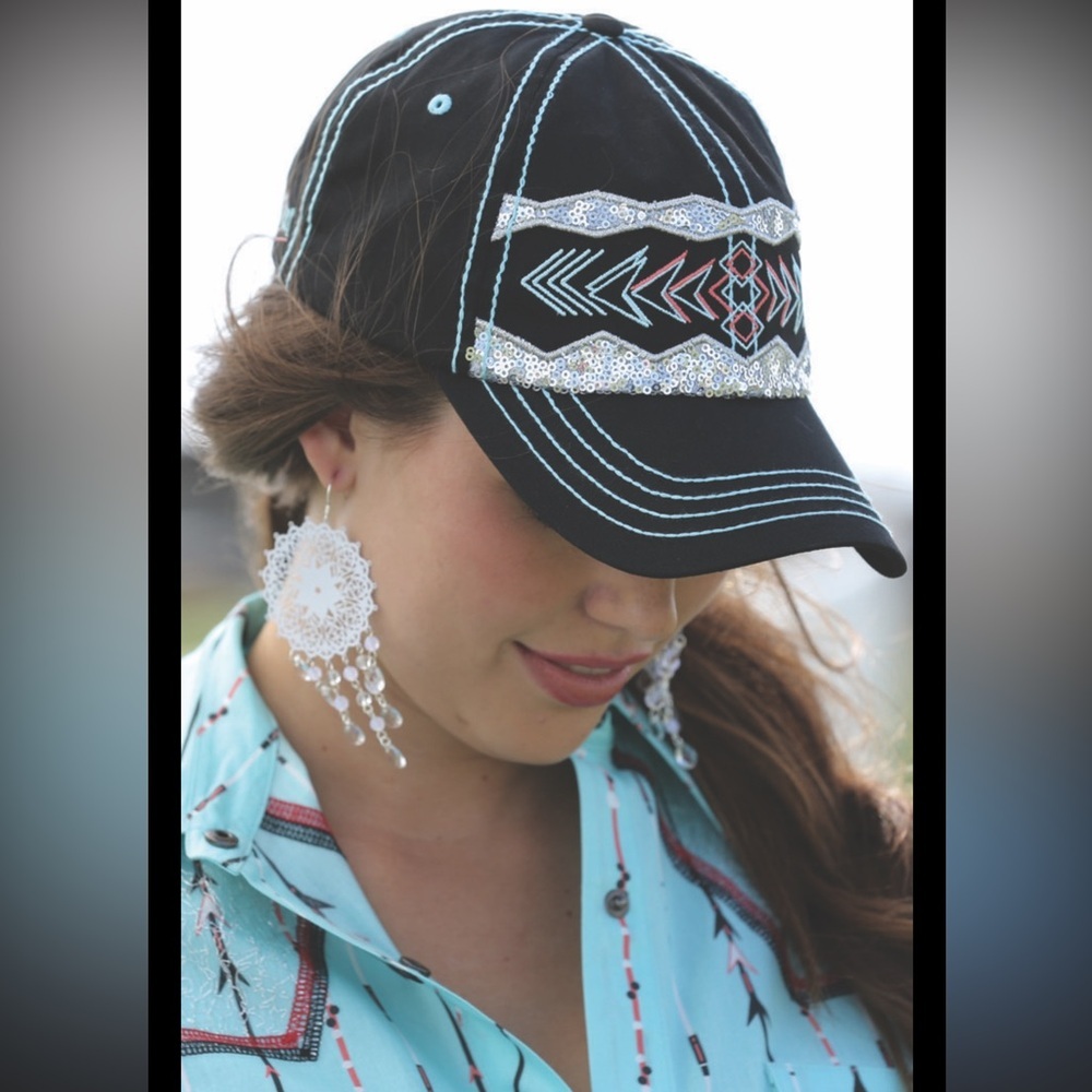 Cruel girl black baseball cap with silver sequin embroidery hat 🕰️